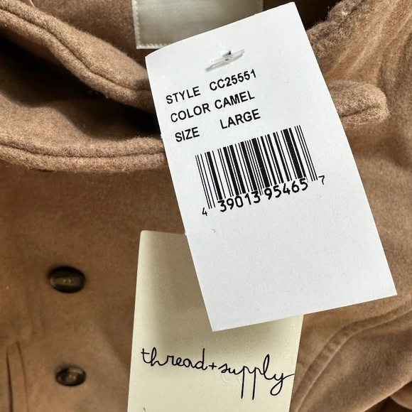 Thread & Supply -Camel PEACOAT Wool Coat Jacket  Brand new with Tags! - Picture 5 of 8